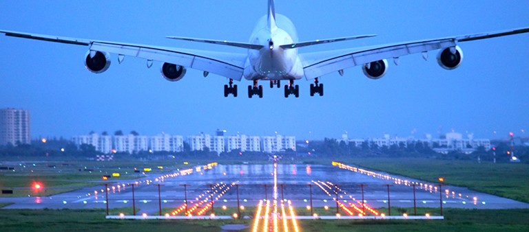 Airplane landing on runway